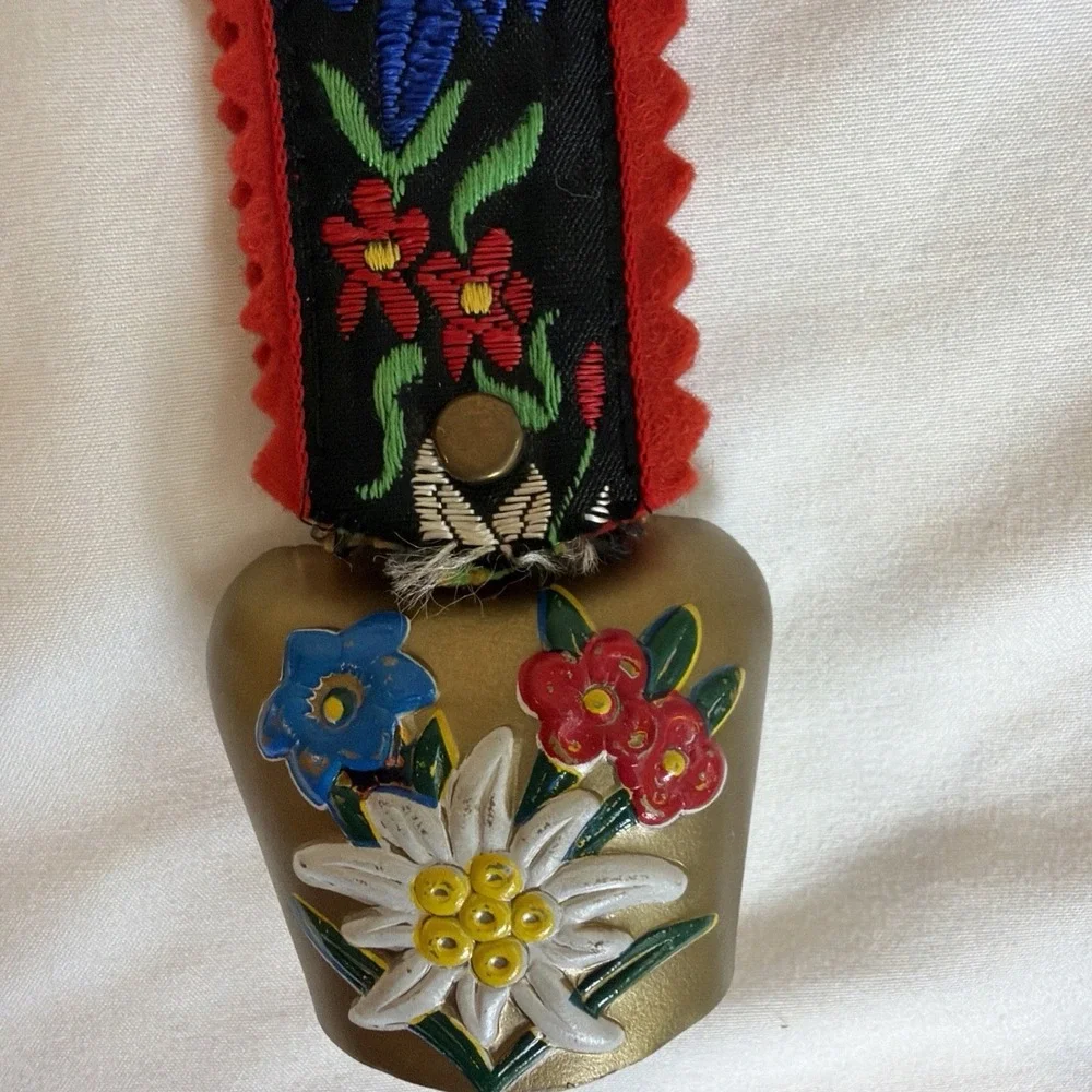 Swiss Souvenir Cow Bell with Leather Strap and Heart Ornament from switzerland